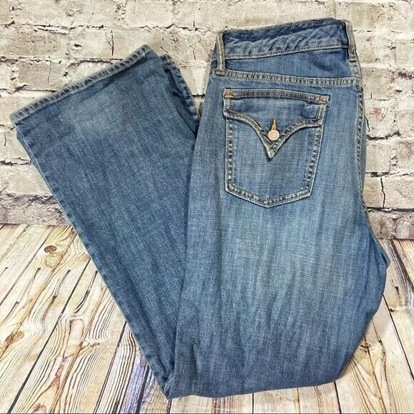 Gap Jeans Women’s Blue Sz.10A Blue Dark Wash Curvy Flare Bottom Pants Rocker - Picture 4 of 6